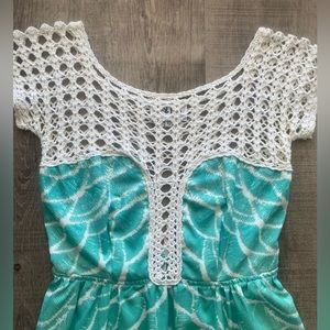 Sabo skirt Australian mermaid crochet mini dress fit and flare blue green EUC